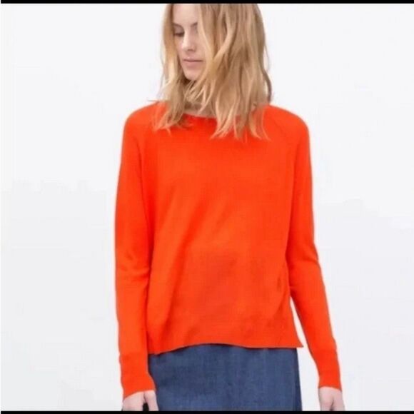 Orange Zara Crewneck Lightweight Long Sleeve Knit Pullover Sweater (NWT) - Picture 2 of 6